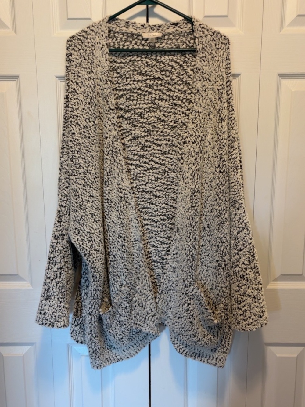 Cupio 3X Black White Open Front Chunky Knit Cardigan Plus Size